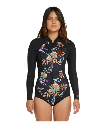 O'NEILL LADIES 2MM BAHIA FRONTZIP CHEEKY L/S SPRINGSUIT - BLACK AUST