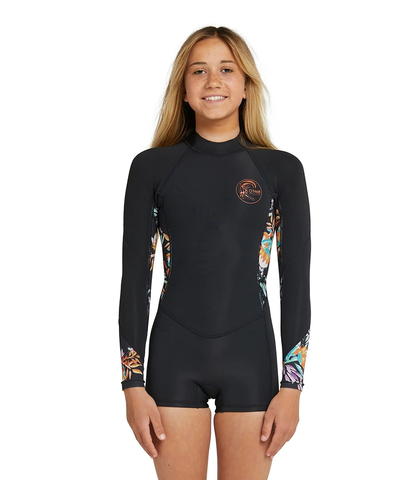 O'NEILL GIRLS 2MM BAHIA L/S MID LEG SPRINGSUIT - BLK BLK AUST