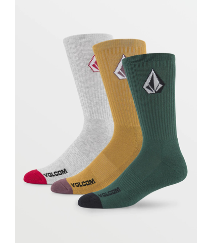 VOLCOM MENS FULL STONE SOCK 3 PACK - RANGER GREEN