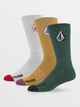 VOLCOM MENS FULL STONE SOCK 3 PACK - RANGER GREEN