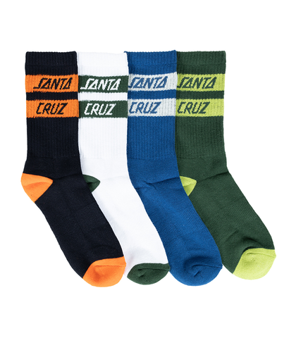 SANTA CRUZ BOYS SOLID STACK STRIP CREW SOCK 4 PACK - SIZE 2-8