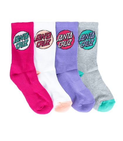 SANTA CRUZ GIRLS OTHER DOT CREW SOCK 4 PACK - PINK / GREY MARL