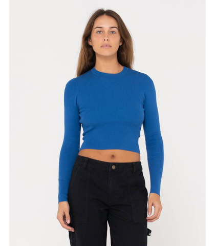 RUSTY LADIES AMELIA CROPPED L/S KNIT TOP - BLUE SAPPHIRE