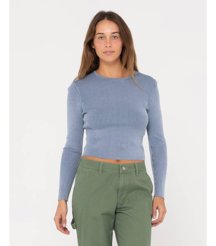 RUSTY LADIES SOLACE LONG SLEEVE KNITTED TOP - TRANQUIL BLUE