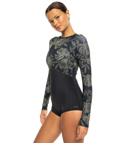 ROXY LADIES ROXY PRO WAVE ONESIE SWIM / SURFSUIT - BLACK PALMS