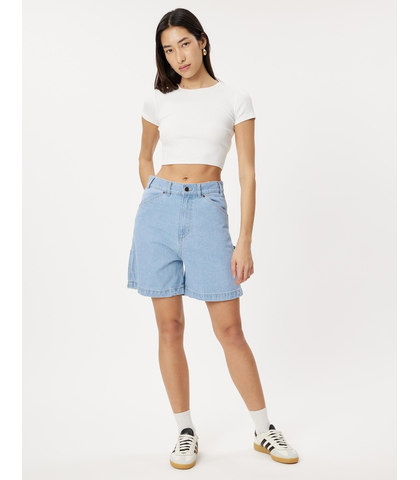 DICKIES LADIES 1997 DENIM A LINE SHORT - LIGHT WASH BLUE