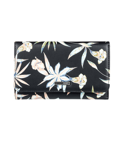 ROXY LADIES JUNO PRINTED WALLET -  BLACK DELICATE FLOWERS