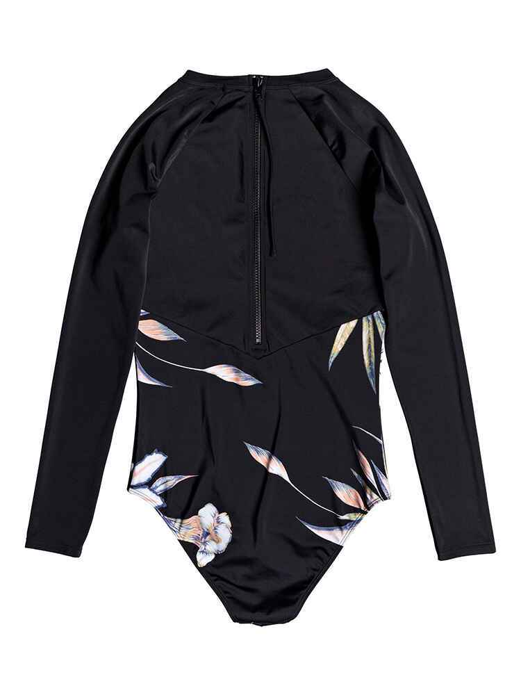 ROXY LADIES FIND YOUR WILD L/S ONESIE SWIMSUIT BLACK FLOWER Womens