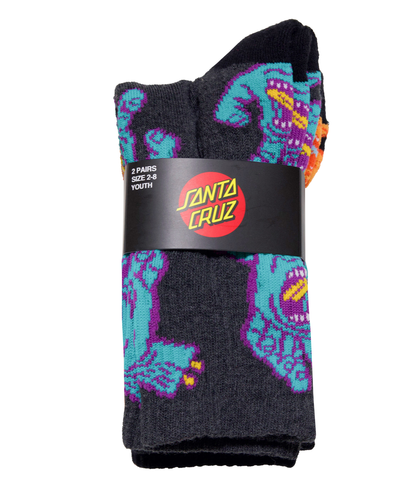 SANTA CRUZ CROWED HAND CREW SOCK 2 PACK - DRK GREY MARLE