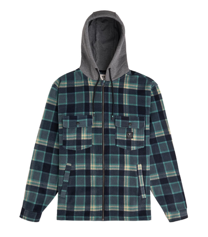 VISSLA MENS HERMOSA HOODED FLANNEL SHIRT - SMOKEY JADE
