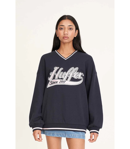 HUFFER LADIES V NECK GIRLFRIEND SWEATER - NAVY