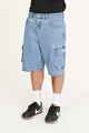 HUFFER MENS STRA BAGGY CARGO DENIM SHORT - BLUE WASH