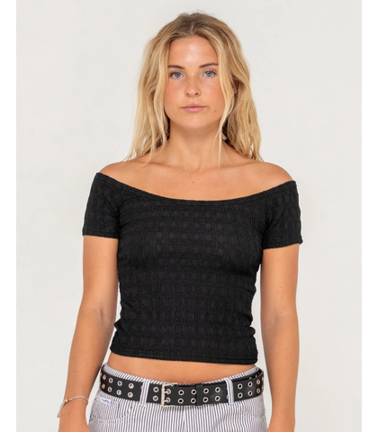 RUSTY LADIES CIAO BELLA OFF SHOULDER TOP - BLACK