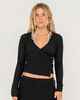 RUSTY LADIES I KISSED A PEARL LACE WRAP L/S TOP - BLACK