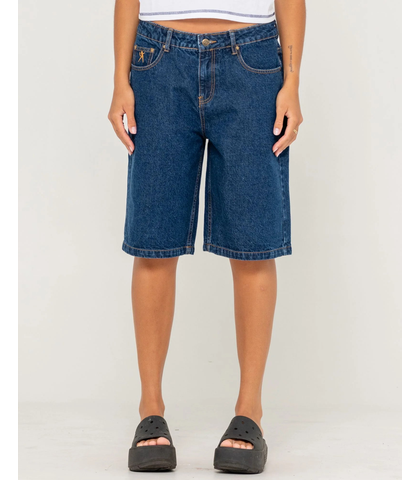 RUSTY LADIES BETHANY BAGGY LOW RISE DENIM JORT - DEEP SEA BLUE