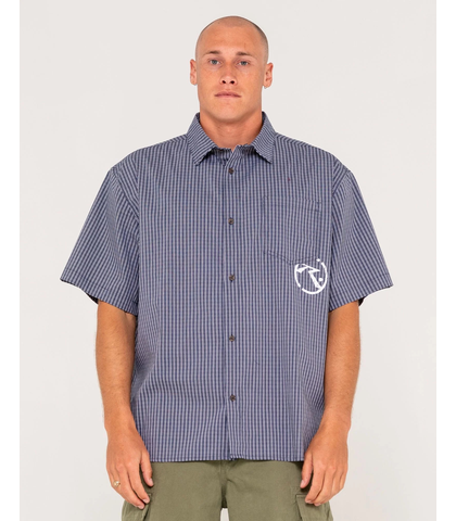 RUSTY MENS RESNO RECON S/S DRESS SHIRT - NAVY BLUE