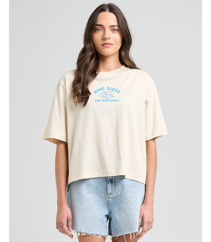 MAD HUEYS LADIES WAVE RIDER BOXY TEE - STONE