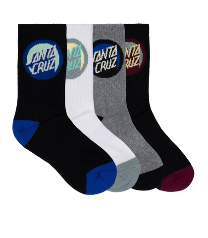SANTA CRUZ BOYS BOLD SHADOW DOT CREW SOCK 4 PACK - BLACK / WHITE