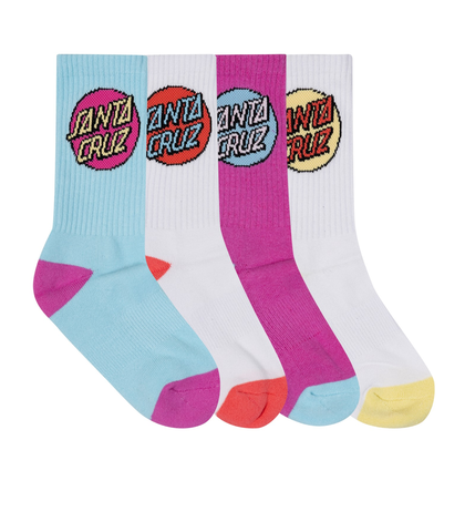 SANTA CRUZ GIRLS OTHER DOT CREW SOCK 4 PACK - AQUA / PINK / WHITE
