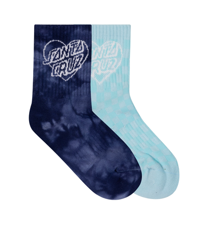 SANTA CRUZ GIRLS HEART DOT HOLLOW MID SOCK 2 PACK - DARK BLUE TIEDYE