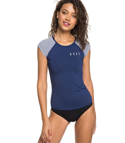 ROXY LADIES FASHION CAPSLEEVE LYCRA - MED BLUE/ CORNFIELD STRIPE