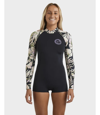 BILLABONG LADIES SPRING FEVER NATURAL L/S SPRINGSUIT - BLK FLOARL