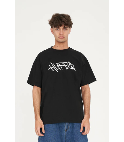 HUFFER MENS BLOCK TEE - WAVES - BLACK