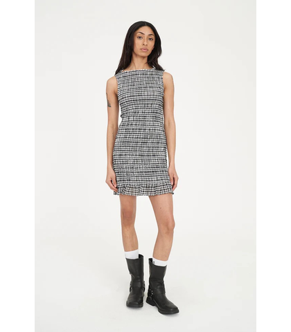 HUFFER LADIES ROONEY GIGI SHIRRED DRESS - BLACK/ CHALK