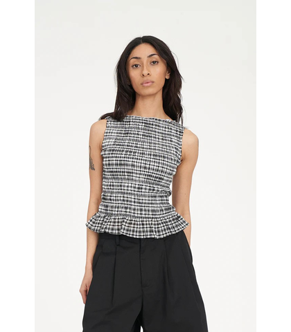 HUFFER LADIES ROONEY GIGI SHIRRED TOP - BLACK / CHALK