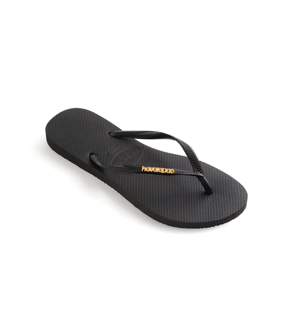 HAVAIANA'S SLIM LOGO METALLIC JANDAL - BLACK / GOLD