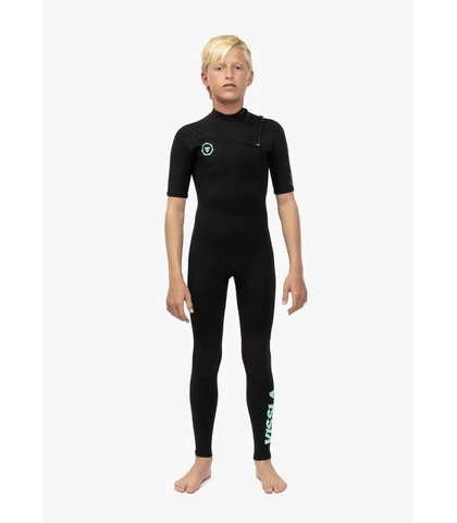 VISSLA BOYS 2MM 7 SEAS CHEZT ZIP S/S STEAMER - BLACK