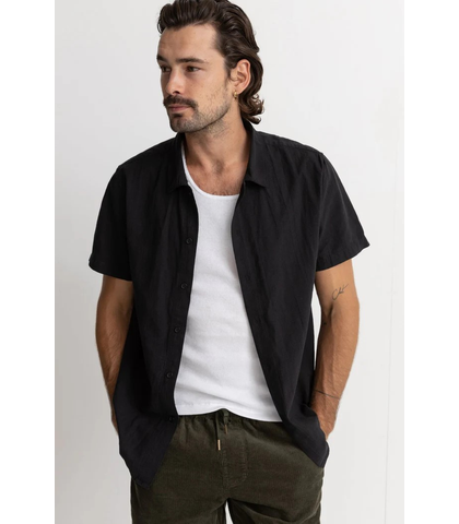 RHYTHM MENS CLASSIC LINEN S/S DRESS SHIRT - VINTAGE BLACK