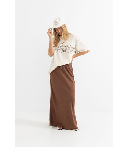 RHYTHM LADIES NADIA BIAS CUT MAXI SKIRT - CHOCOLATE 