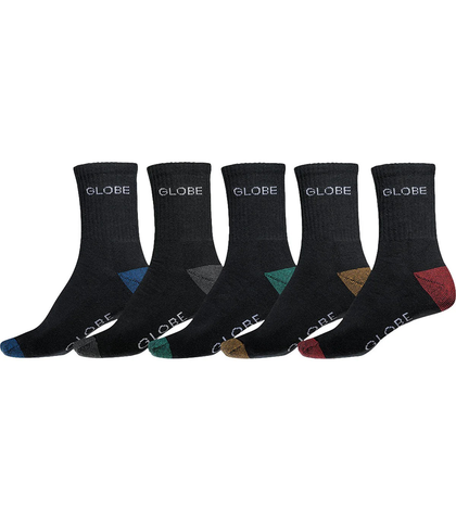 GLOBE INGLES CREW SOCK 5 PACK - BLACK ASST SIZE 7-11