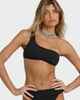 BILLABONG LADIES LAURA TWISTED SUN 1 SHOULDER BIKINI TOP - BLACK