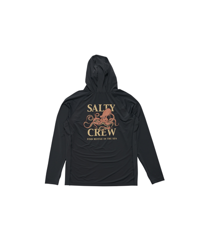 SALTY CREW MENS INK SKING HOODED MASK SUNSHIRT - COAL