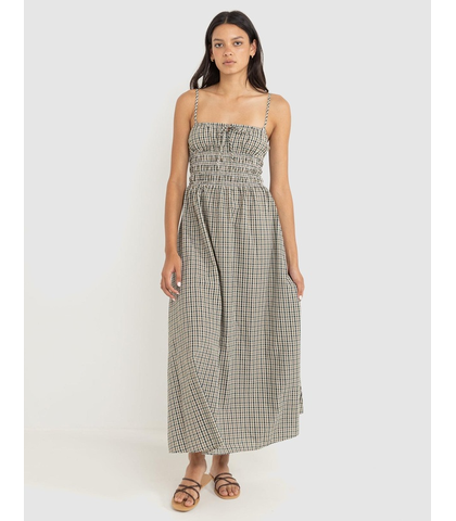 RHYTHM LADIES ANTIBES PLAID MIDI DRESS - OLIVE
