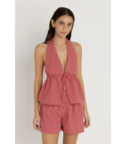RHYTHM LADIES CHECK HALTER TOP - RED