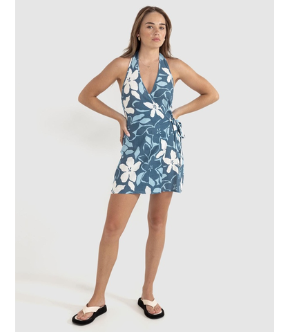 RHTYHM LADIES MALIA HALTER MINI DRESS - BLUE