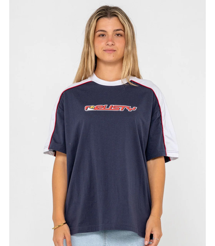 RUSTY LADIES ARCHIVED SHOOTER OVERSIZE TEE - NAVY