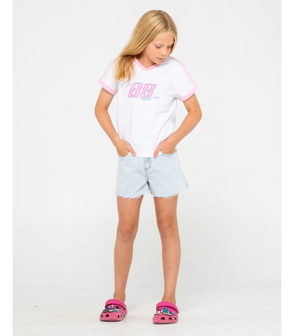 RUSTY GIRLS PENNY KICK FLARE DENIM SHORT - SKYBLUE HEATHER