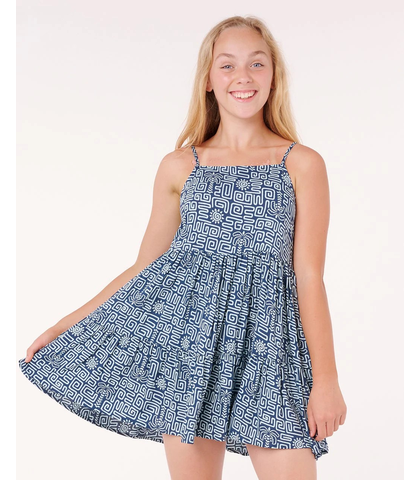 RIPCURL GIRLS SUNSET LUAU DRESS - BLUE