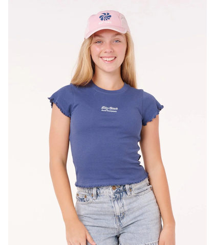 RIPCURL GIRLS PARADISE CLUB RIB TEE - WASHED NAVY