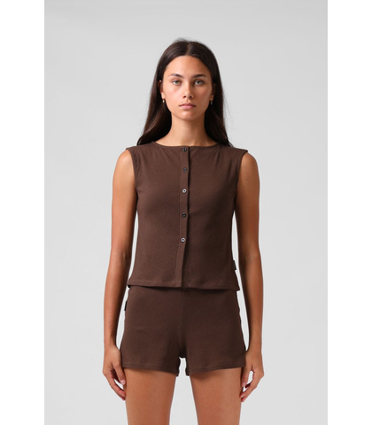RPM LADIES RIBBED SHORTY SHORT - CHOCOLATE