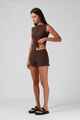 RPM LADIES RIBBED SHORTY SHORT - CHOCOLATE