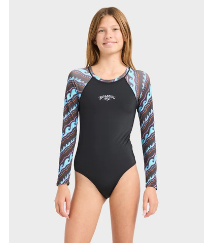 BILLABONG GIRLS SEA LEVEL L/S SWIMSUIT - OFF BLACK