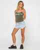RUSTY LADIES TANK GIRL CONTRAST STAPLE SINGLET - KHAKI