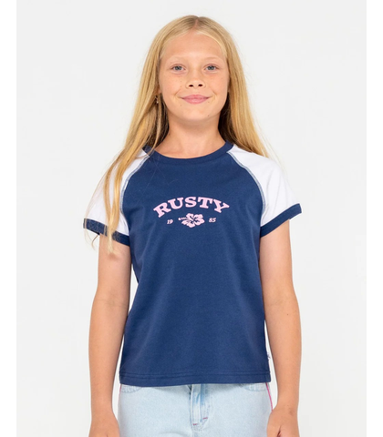 RUSTY GIRLS RILEY RAGLAN BABY TEE - NAVY