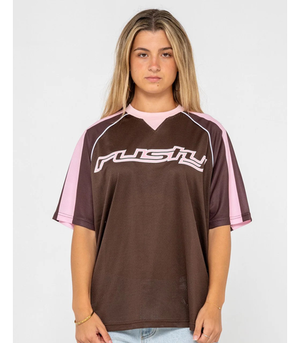 RUSTY LADIES NAPLES CONTRAST OVERSIZE SPORTS TEE - NUTSHELL