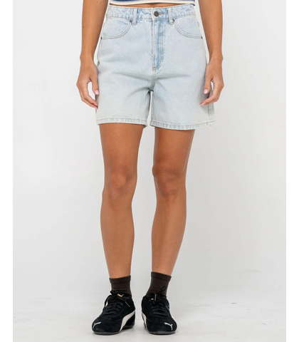 RUSTY LADIES CYPRUS HIGH DENIM SHORT - SKY BLUE HEATHER